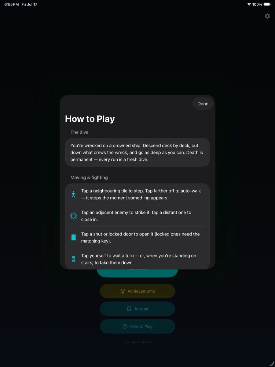 The How to Play screen on iPad.