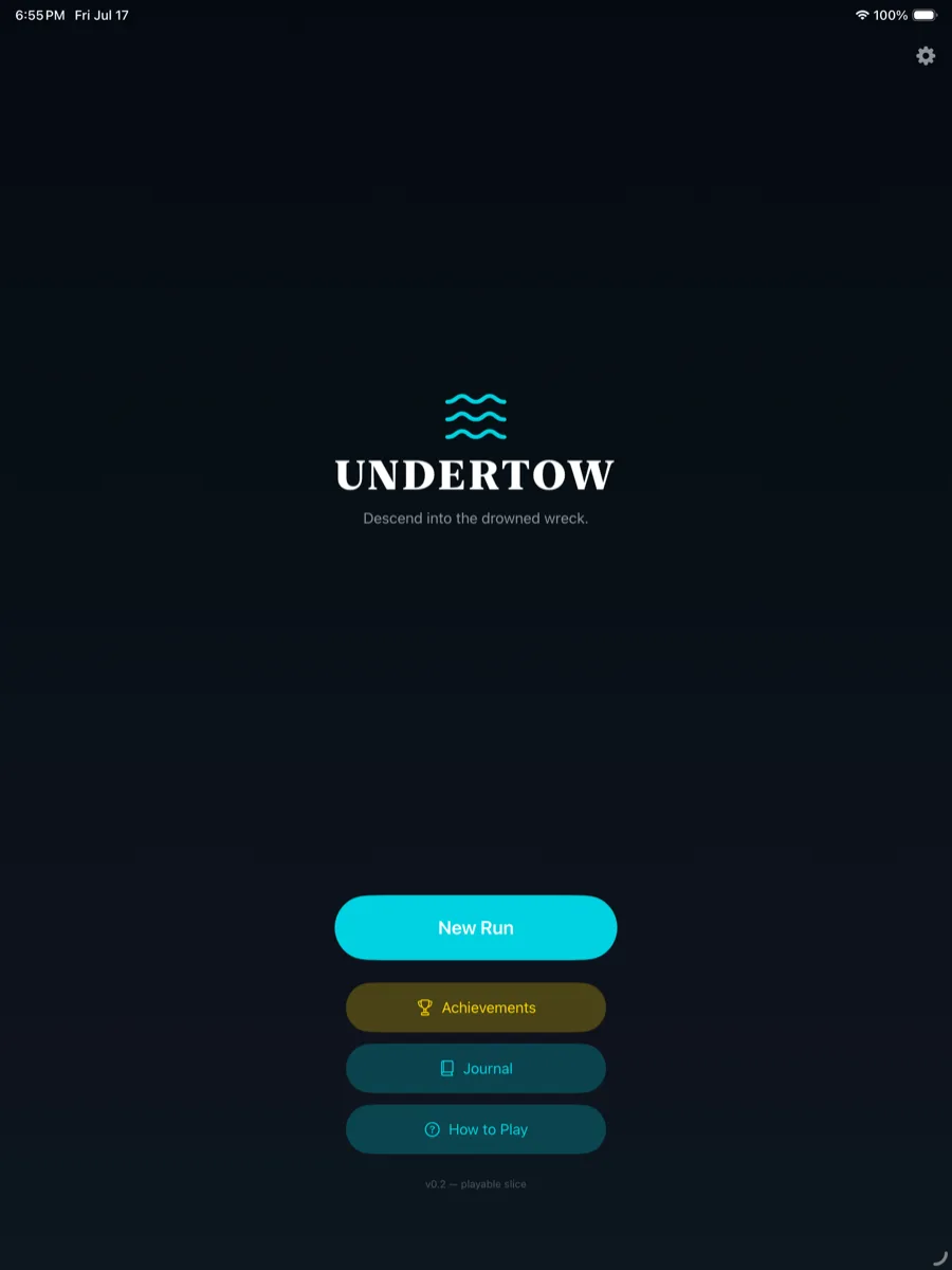 Undertow Explorer title screen on iPad.