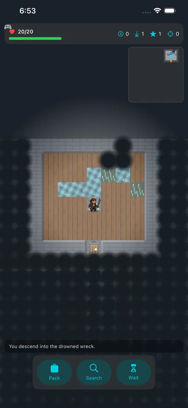 Gameplay: exploring further into the wreck by lantern light.